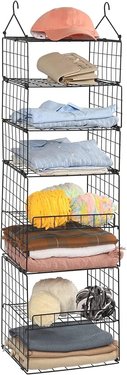Metal Wire Adjustable 7 Tier Hanging Clothes Shelf for Bedroom Dormitory