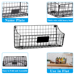 Larger Size 2pcs Foldable Wall Mounted Caddy Storage Wire Basket with Hook