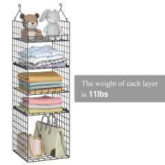 5 Tier Stackable Foldable Hanging Closet Wire Basket Shelf Organizer
