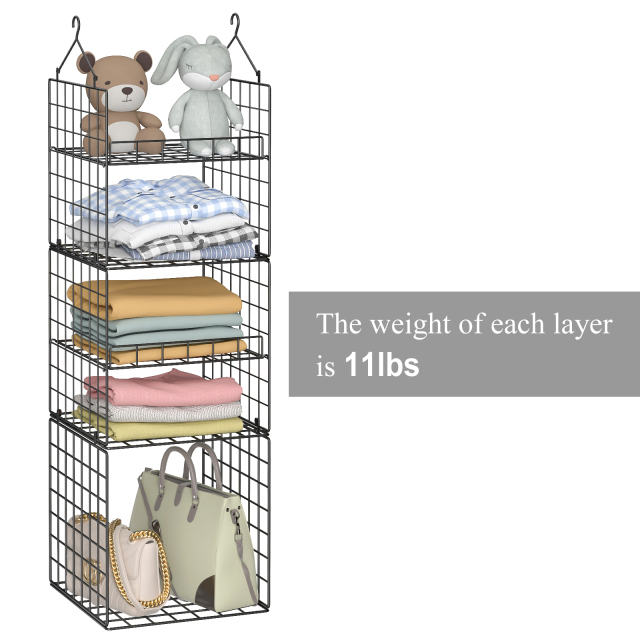 5 Tier Stackable Foldable Hanging Closet Wire Basket Shelf Organizer