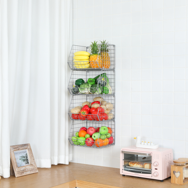 Silver 4 Tier Stackable Foldable Hanging Closet Organizer with Hanging S Hook