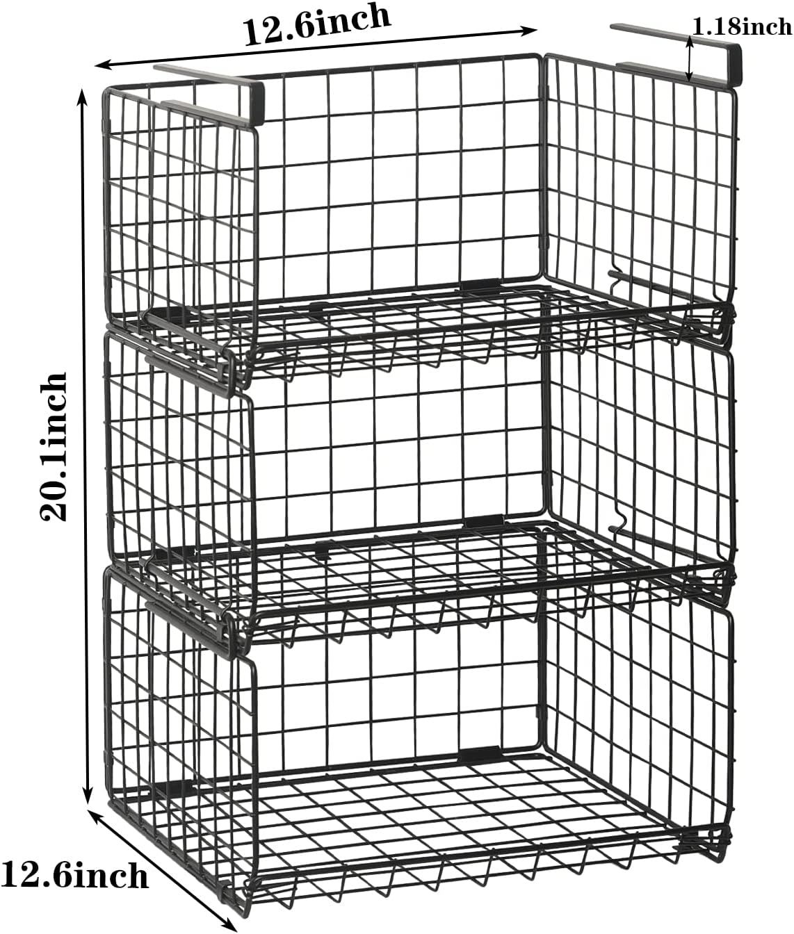 3 Tier Foldable Stackable Under Closet Hanging Shelf Closet Organizer Wire Basket with Hooks
