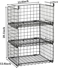 3 Tier Foldable Stackable Under Closet Hanging Shelf Closet Organizer Wire Basket with Hooks