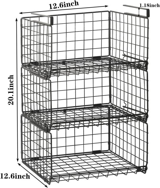 3 Tier Foldable Stackable Under Closet Hanging Shelf Closet Organizer Wire Basket with Hooks