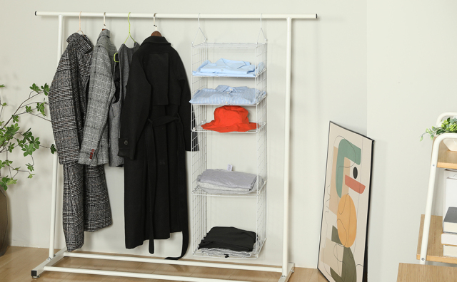 White 5 Tier Adjustable Stackable Foldable Hanging Countertop Closet Organizer Shelf