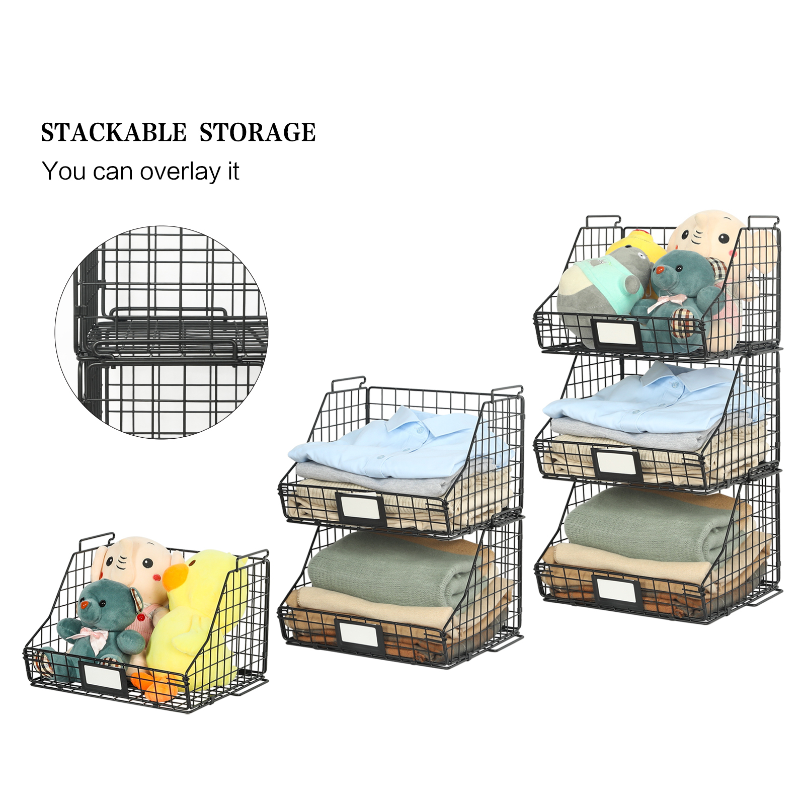 3pcs Stackable Foldable Countertop Wall Mounted Wire Basket Closet Organizer