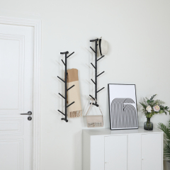 Black DIY 180° Rotary Tree Branch Wall Mounted Coat Cloth Organizer for Entryway