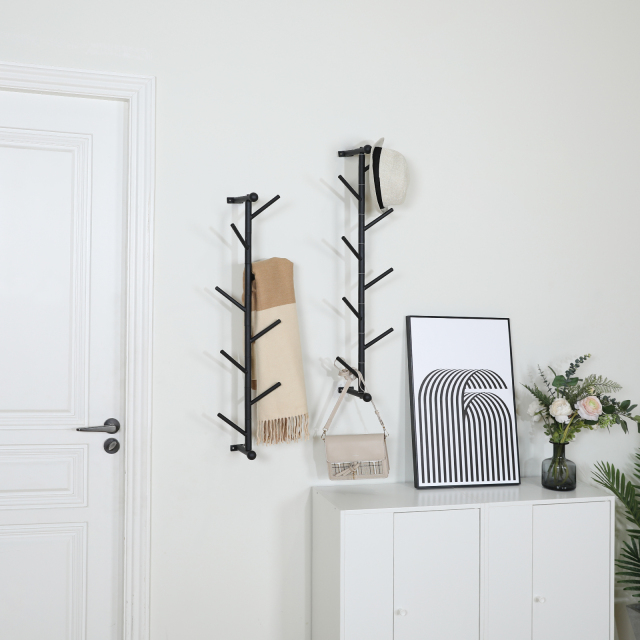 Black DIY 180° Rotary Tree Branch Wall Mounted Coat Cloth Organizer for Entryway