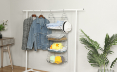 Silver 4 Tier Stackable Foldable Hanging Closet Organizer with Hanging S Hook