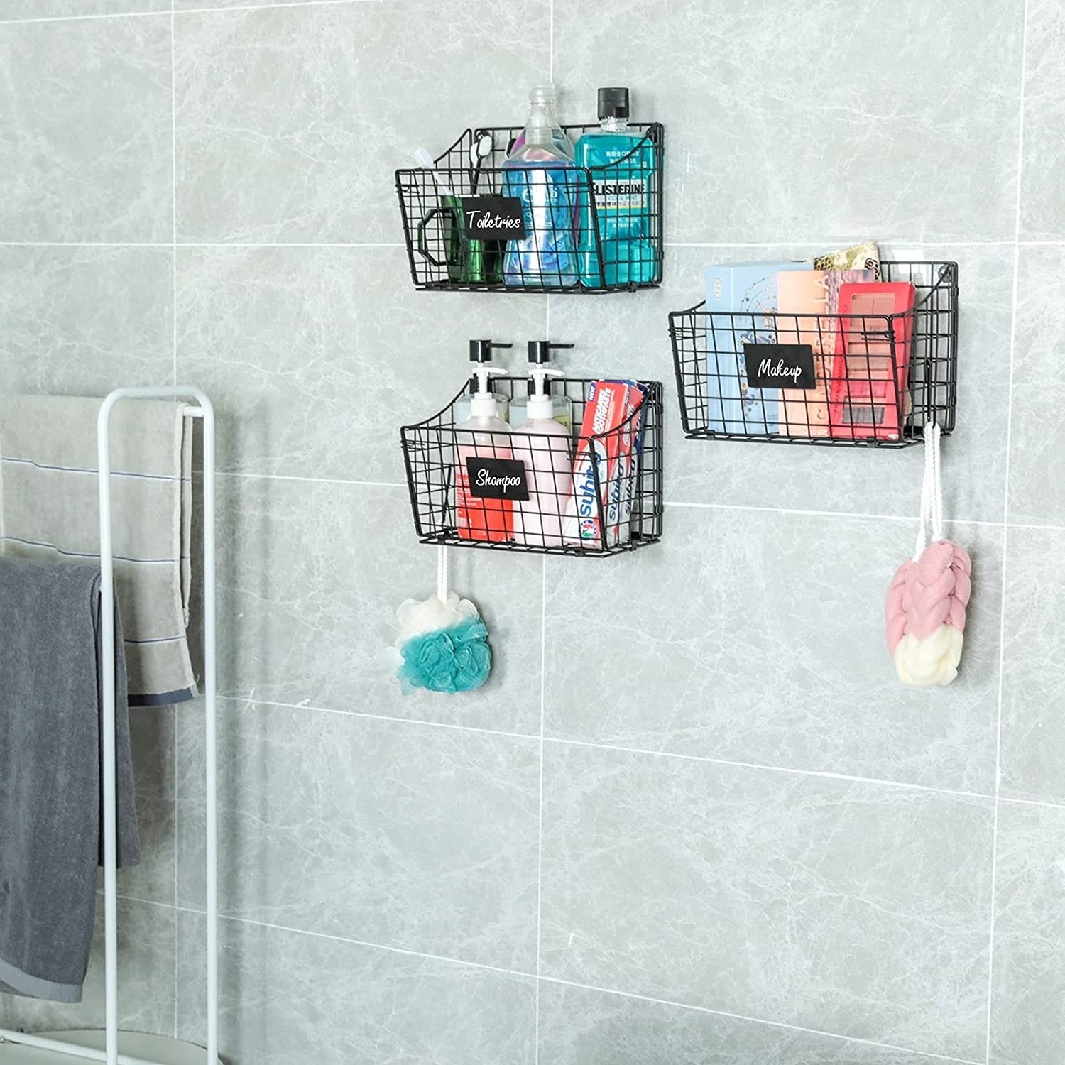 3pcs Middle Size Foldable Shower Caddy Wire Basket Wall Mounted