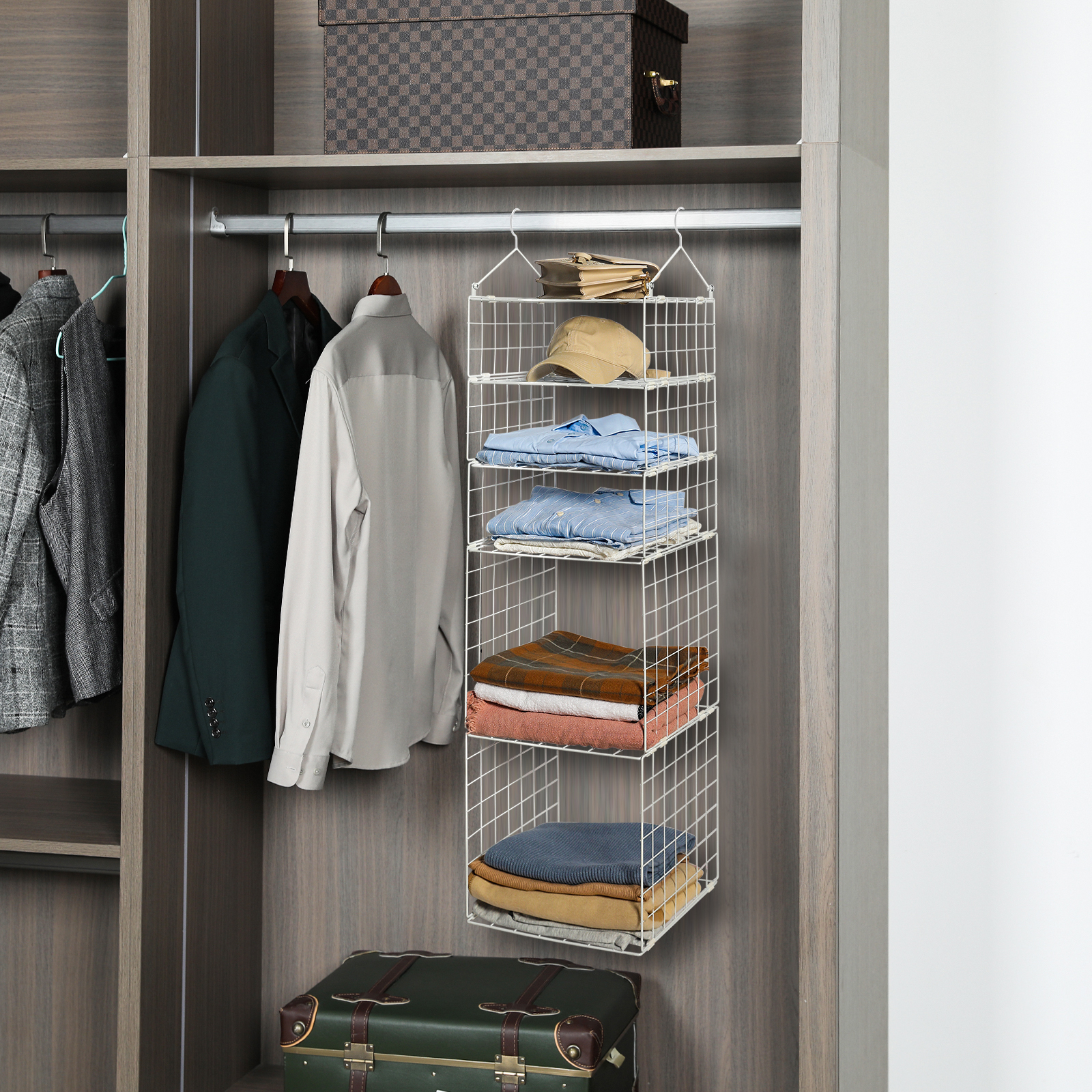 White 5 Tier Adjustable Stackable Foldable Hanging Countertop Closet Organizer Shelf