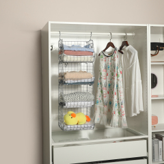 Silver 4 Tier Stackable Foldable Hanging Closet Organizer with Hanging S Hook