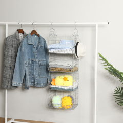 Silver 4 Tier Stackable Foldable Hanging Closet Organizer with Hanging S Hook