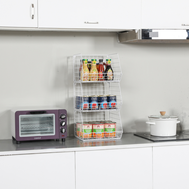 White 3 Tier Stackable Foldable Hanging Countertop Closet Organizer with Hanging S Hook
