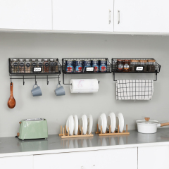 3pcs Foldable Wall Mounted Anti-Rusted Storage Basket with Towel Paper Hook