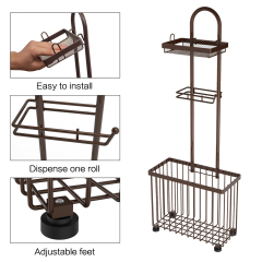 Dark Brown Toilet Paper Holder Racks with Phone Table Storage Tabel