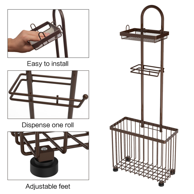 Dark Brown Toilet Paper Holder Racks with Phone Table Storage Tabel