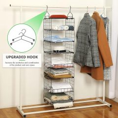 Metal Wire Adjustable 7 Tier Hanging Clothes Shelf for Bedroom Dormitory