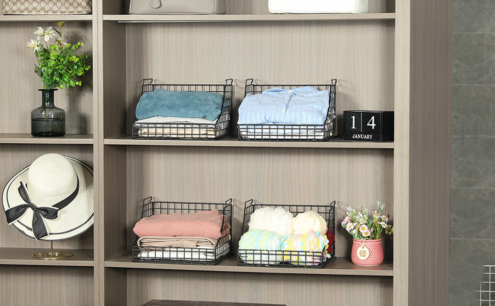 4pcs Stackable Foldable Countertop Wire Basket Closet Organizer