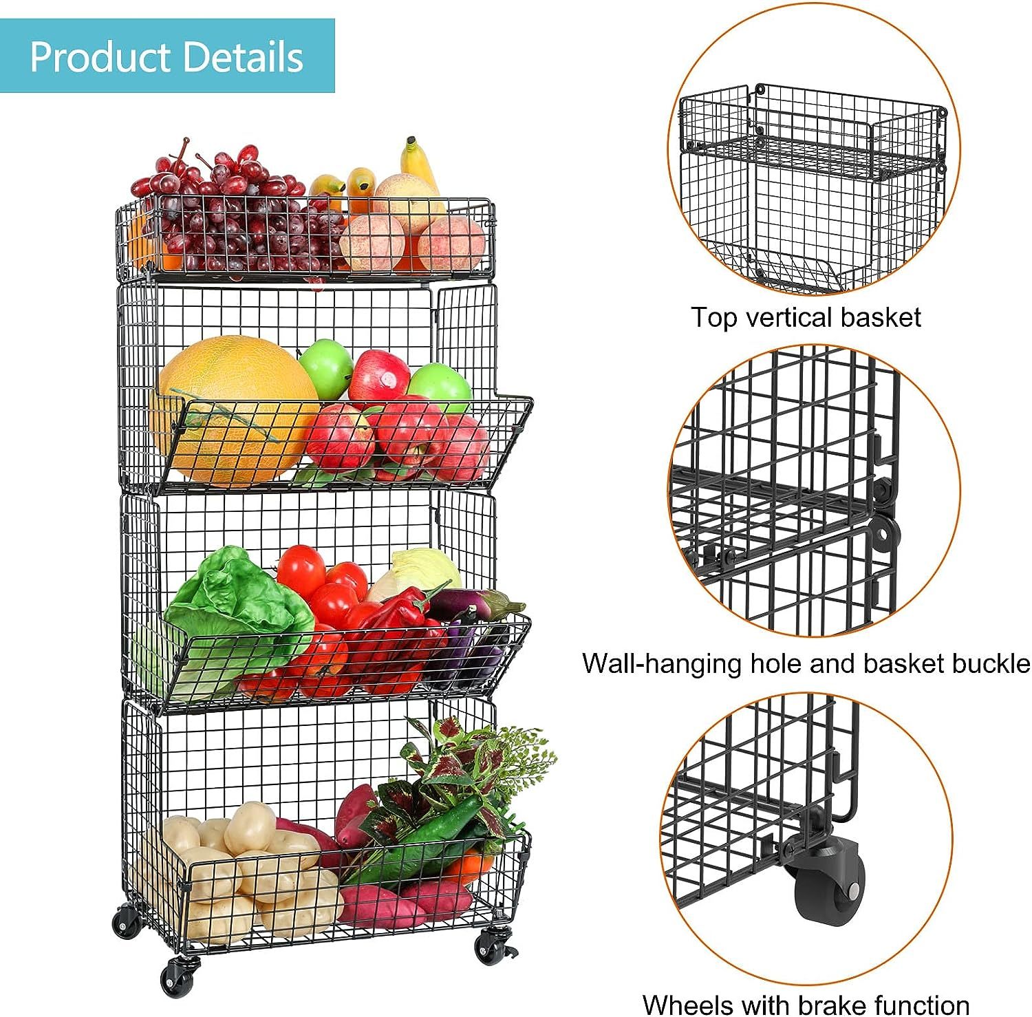 4 Tier Stackable Foldable Toys Plush Dools Kid Teen Products Organizer Wire Basket