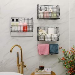 3pcs Coutertop&Wall Mounted Foldable Metal Wire Basket Laundry Room Storage