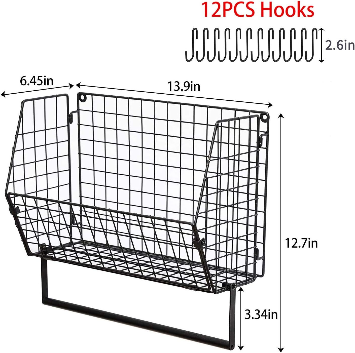 3pcs Coutertop&Wall Mounted Foldable Metal Wire Basket Laundry Room Storage