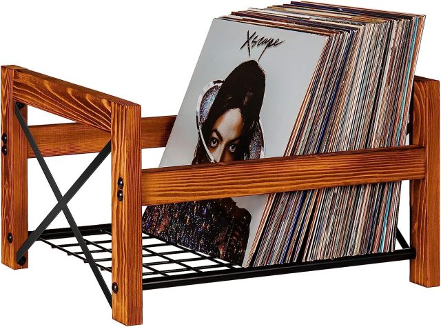 X shaped Wood and Metal Iron Record Holder Record Storage Organizer