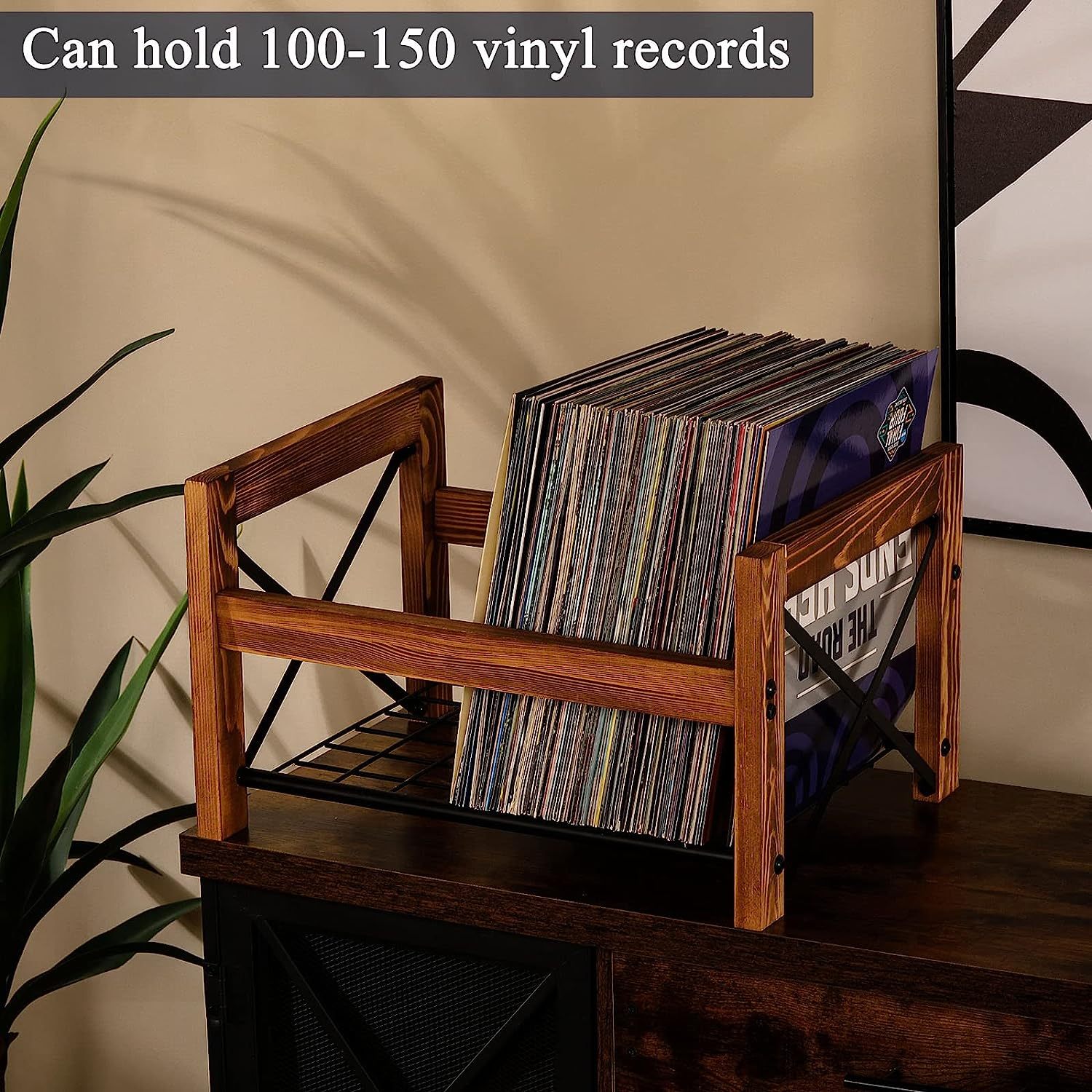 X shaped Wood and Metal Iron Record Holder Record Storage Organizer