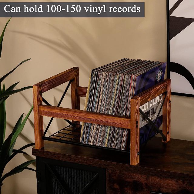 X shaped Wood and Metal Iron Record Holder Record Storage Organizer