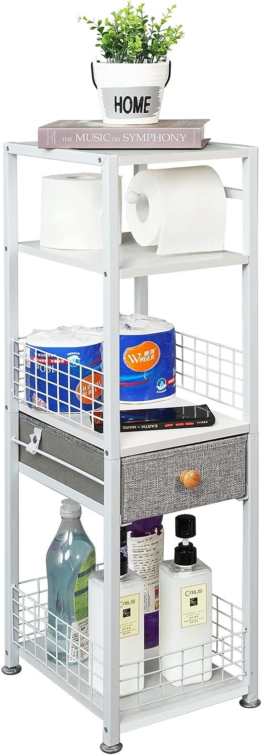 4 Tier Toilet Paper Storage Shelf Bathroom Storage with Drawer