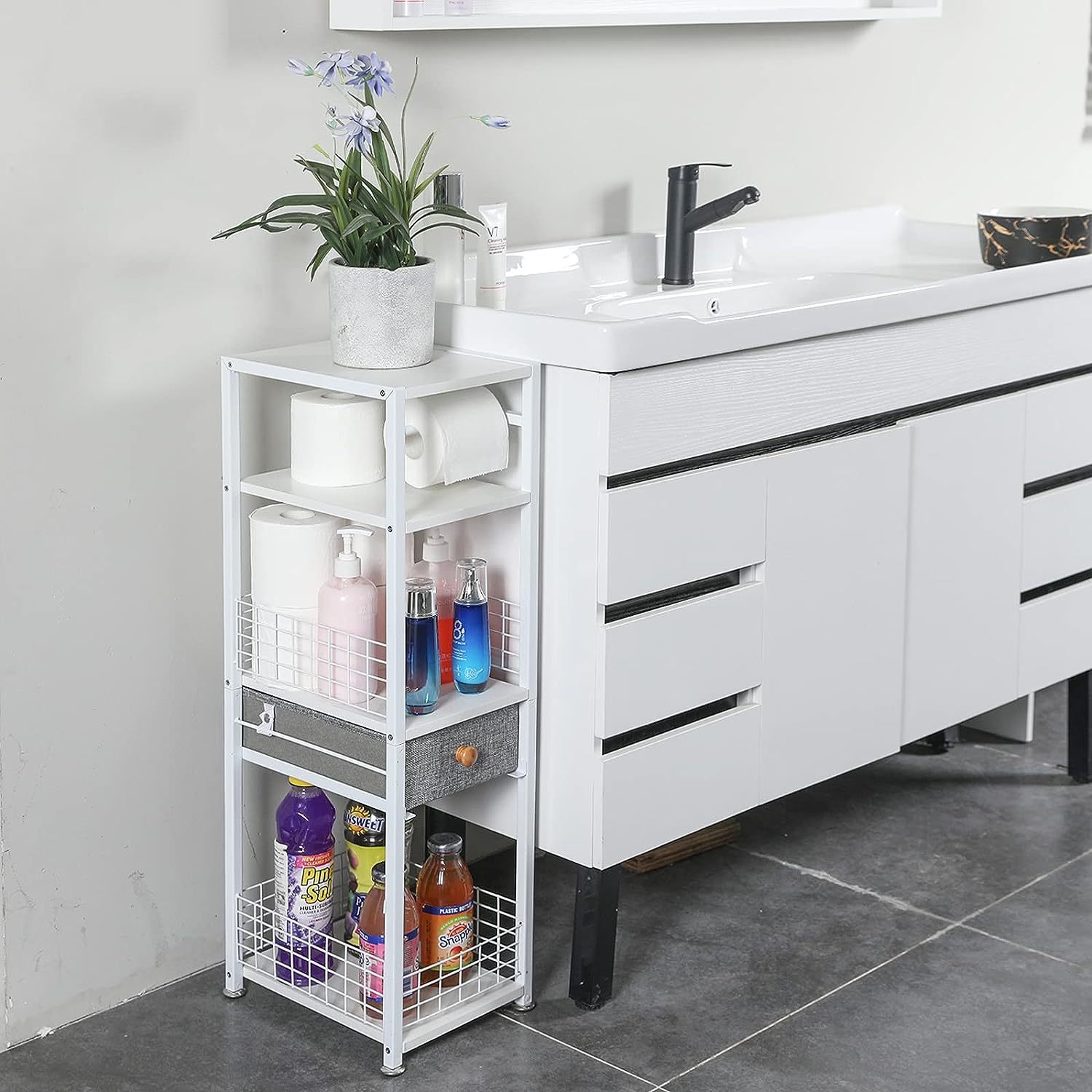 4 Tier Toilet Paper Storage Shelf Bathroom Storage with Drawer
