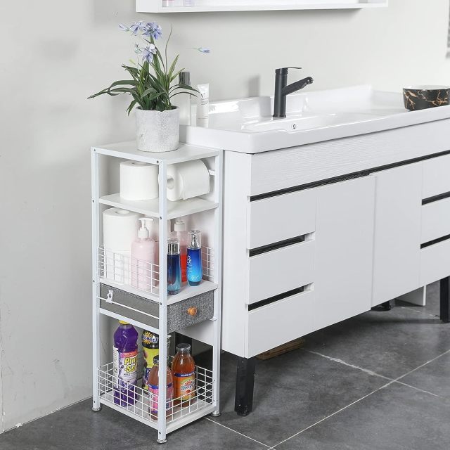 4 Tier Toilet Paper Storage Shelf Bathroom Storage with Drawer
