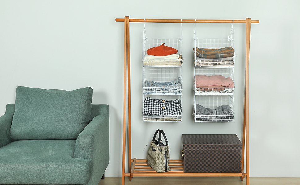 White 6 Tier Stackable Foldable Hanging Closet Organizer with Hanging Hook