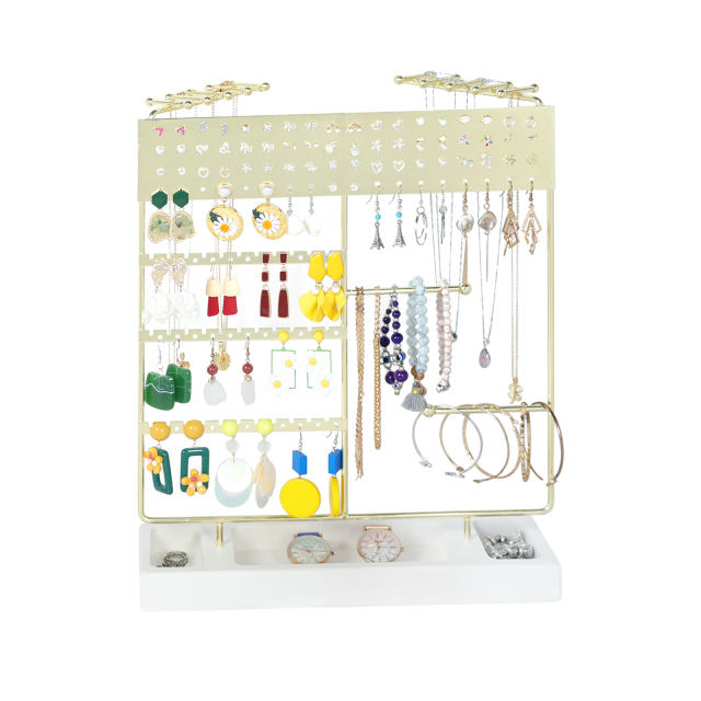 Earring Necklace Holder, Ear Stud Organizer with Wooden Tray