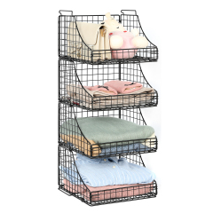 4pcs Stackable Foldable Countertop Wire Basket Closet Organizer