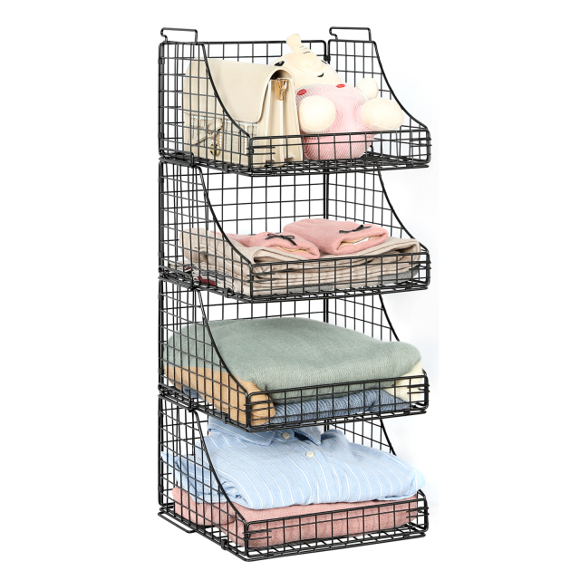 4pcs Stackable Foldable Countertop Wire Basket Closet Organizer