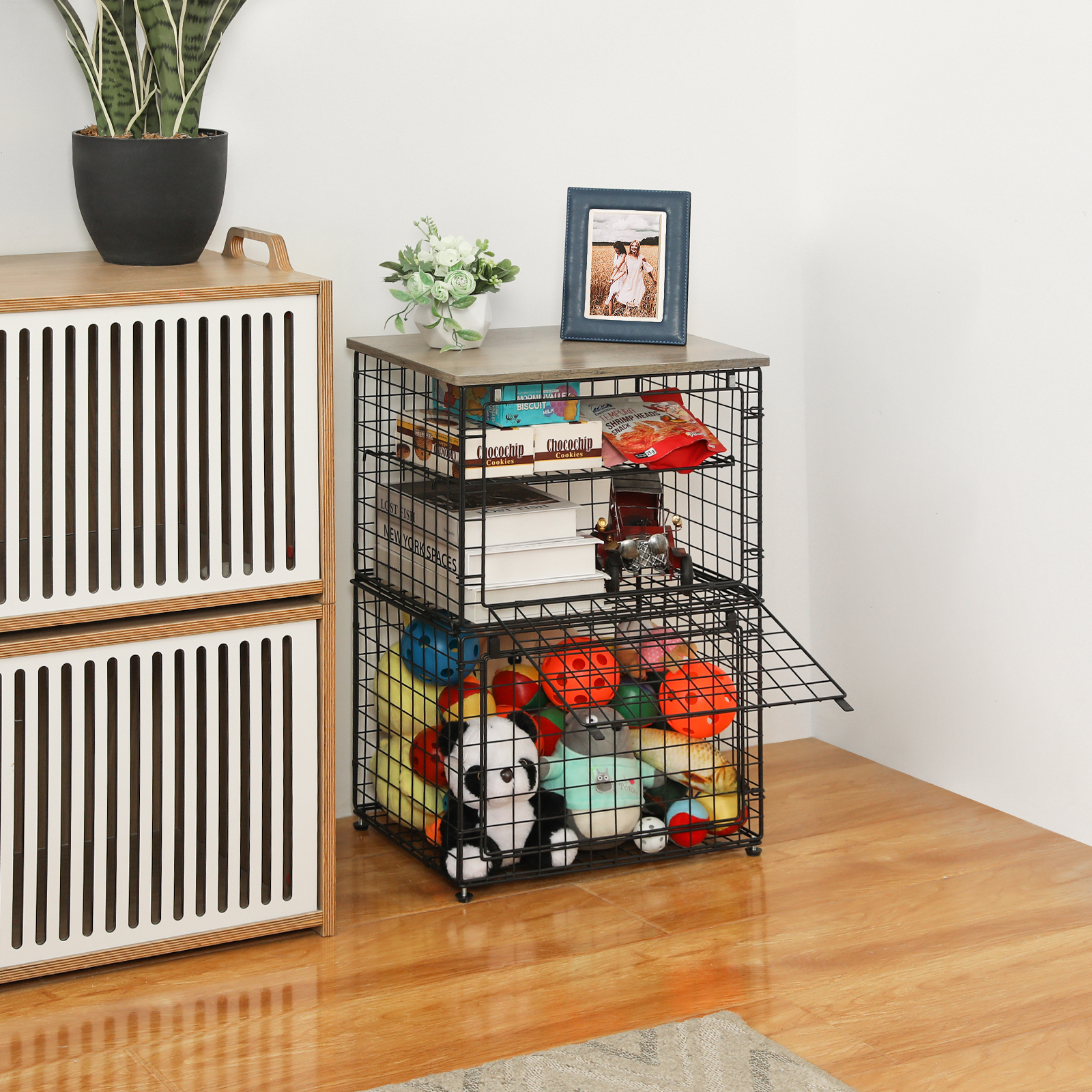 2 Stackable Foldable Big Size Laundry Storage Basket with Wooden Tabletop