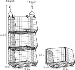 Black 3 Tier Stackable Foldable Hanging Countertop Closet Organizer with Hanging S Hook