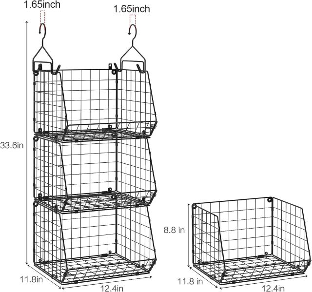 Black 3 Tier Stackable Foldable Hanging Countertop Closet Organizer with Hanging S Hook
