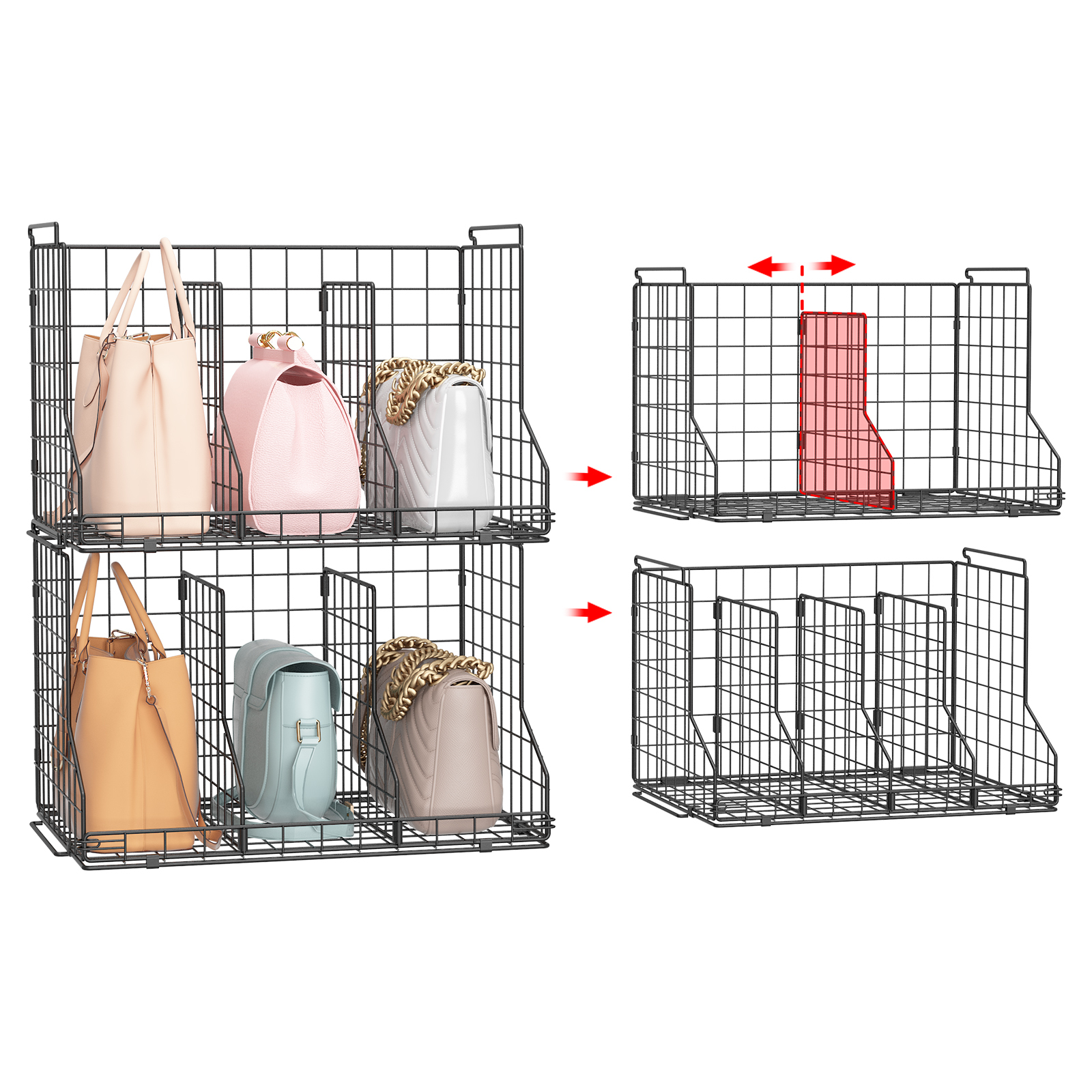 Stackable and Foldable Adjustable Purse Bag Wallets Closet Organizer