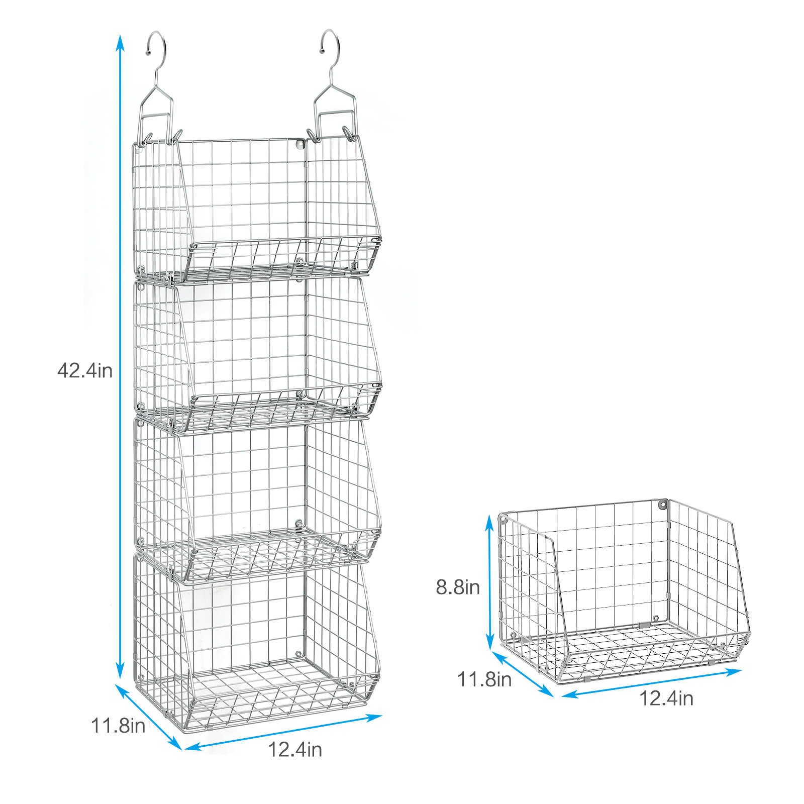 Silver 4 Tier Stackable Foldable Hanging Closet Organizer with Hanging S Hook