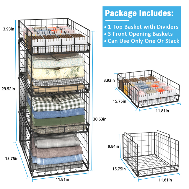 Stackable and Foldable Closet Organizers Closet Shelf with Top Devider