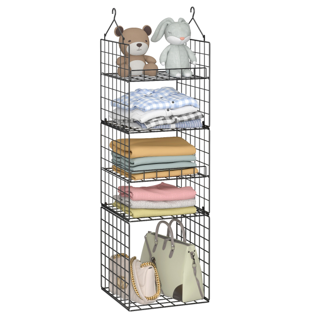 5 Tier Stackable Foldable Hanging Closet Wire Basket Shelf Organizer