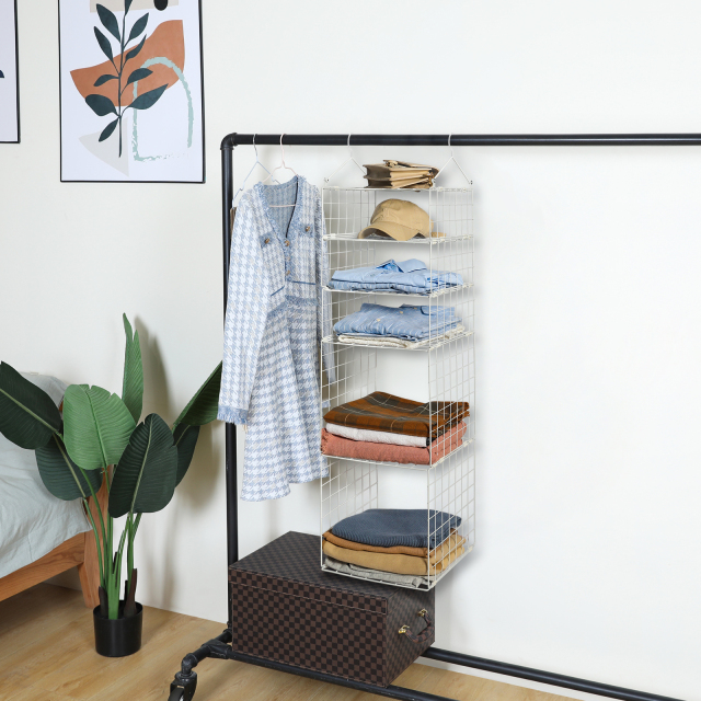 White 5 Tier Adjustable Stackable Foldable Hanging Countertop Closet Organizer Shelf