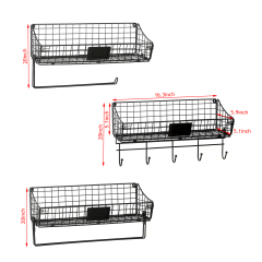 3pcs Foldable Wall Mounted Anti-Rusted Storage Basket with Towel Paper Hook