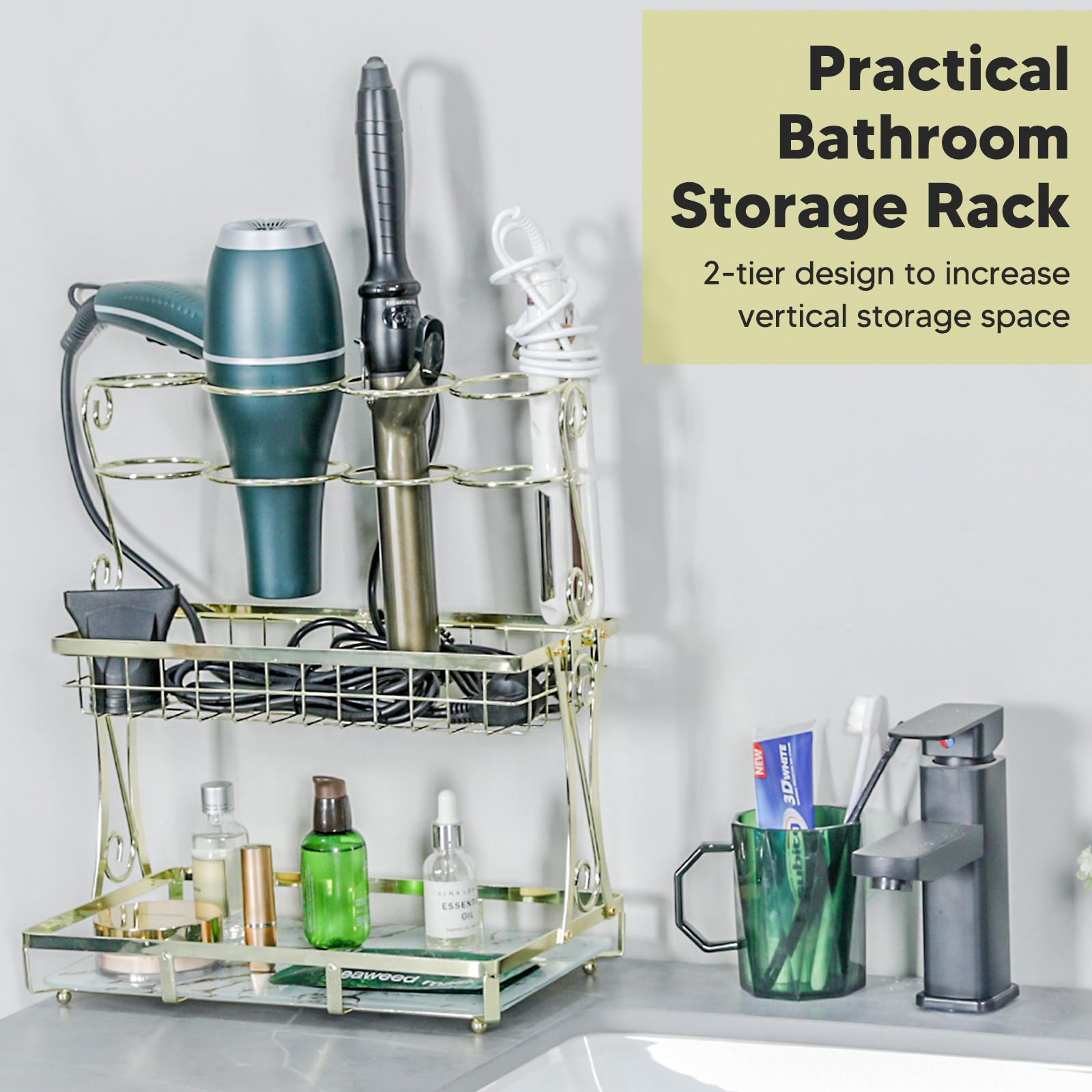2 Tier Countertop Hair Dryer Hair Tool Organizer
