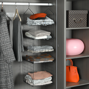 5 Tier Stackable Foldable Hanging Closet Wire Basket Shelf Organizer
