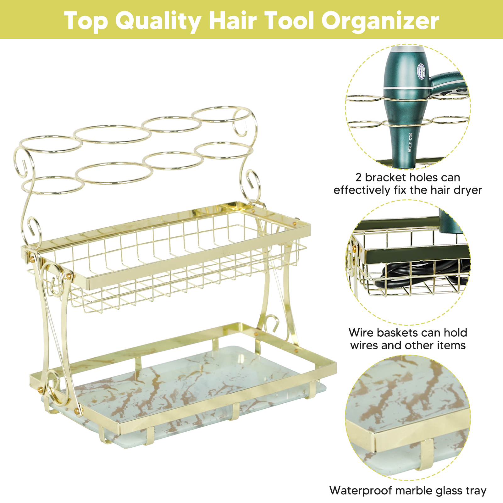 2 Tier Countertop Hair Dryer Hair Tool Organizer