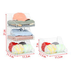 White 3pcs Stackable Foldable Countertop Wall Mounted Wire Basket Closet Organizer