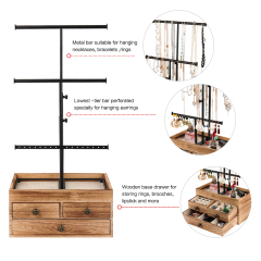3 Tier Metal Jewelry Necklaces Holder Stand with Wood Basic Storage Box